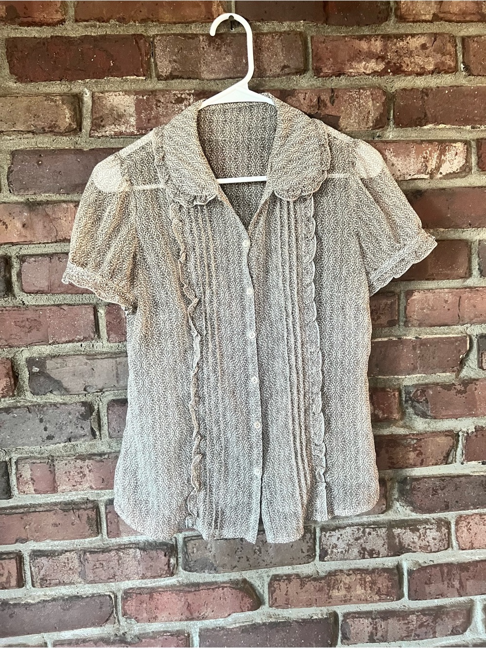 Vintage 90s Early 2000s Sheer Patterned Blouse Puff Sleeves XS-M